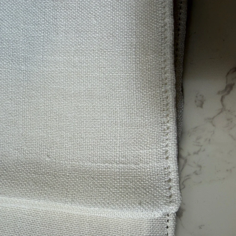 Vintage Set of 12 White Linen Napkins Blue Floral Hand Embroidered 11x11 Square